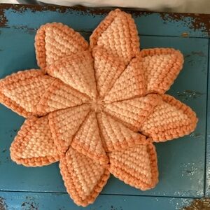 Hancrafted Crocheted Trivet Hot Pad Eight Point Star Flower 10”x9.5”